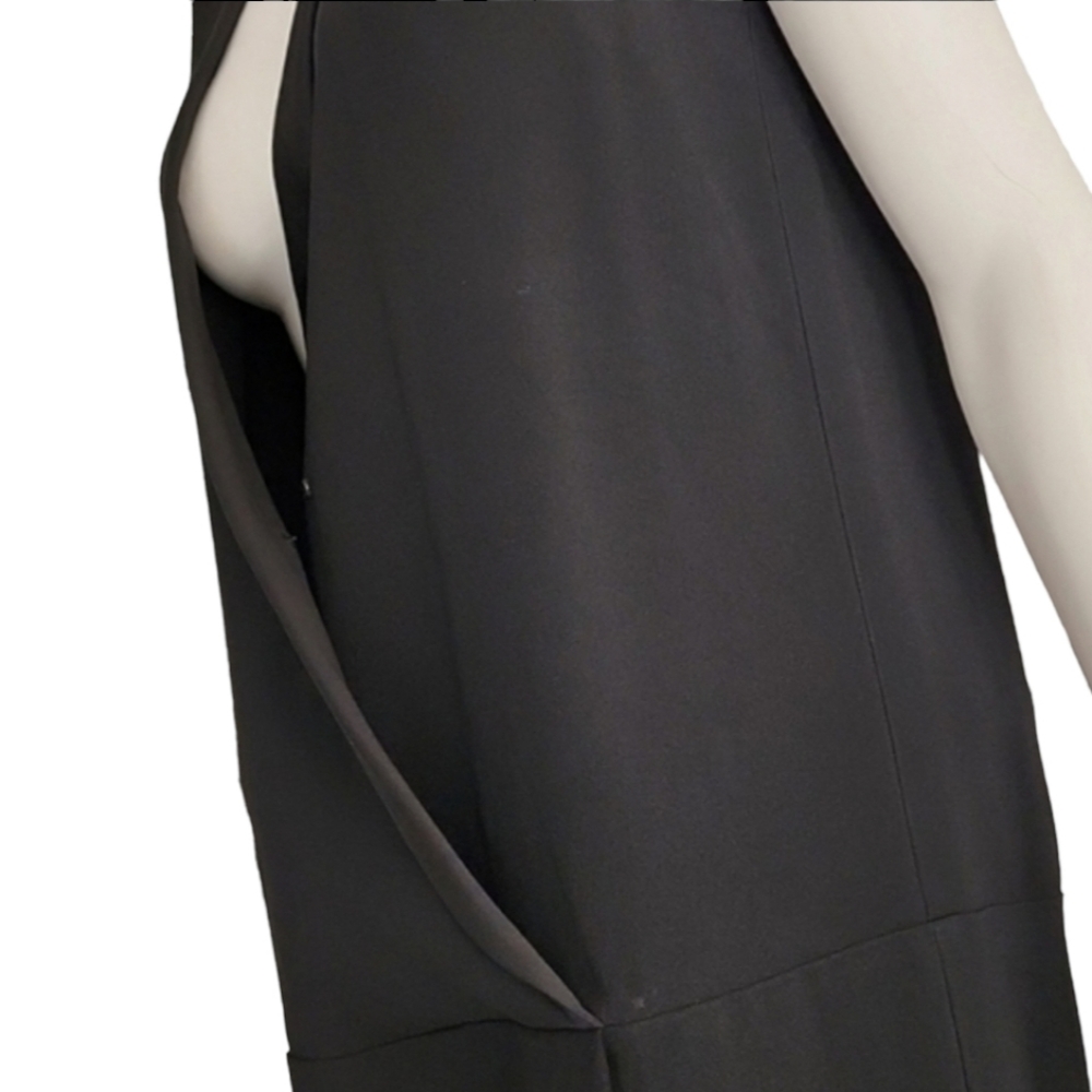 RACHEL ZOE Tuxedo Faux Wrap Shift Dress 8 M Satin Lapel Minimalist Black LBD - Picture 9 of 14